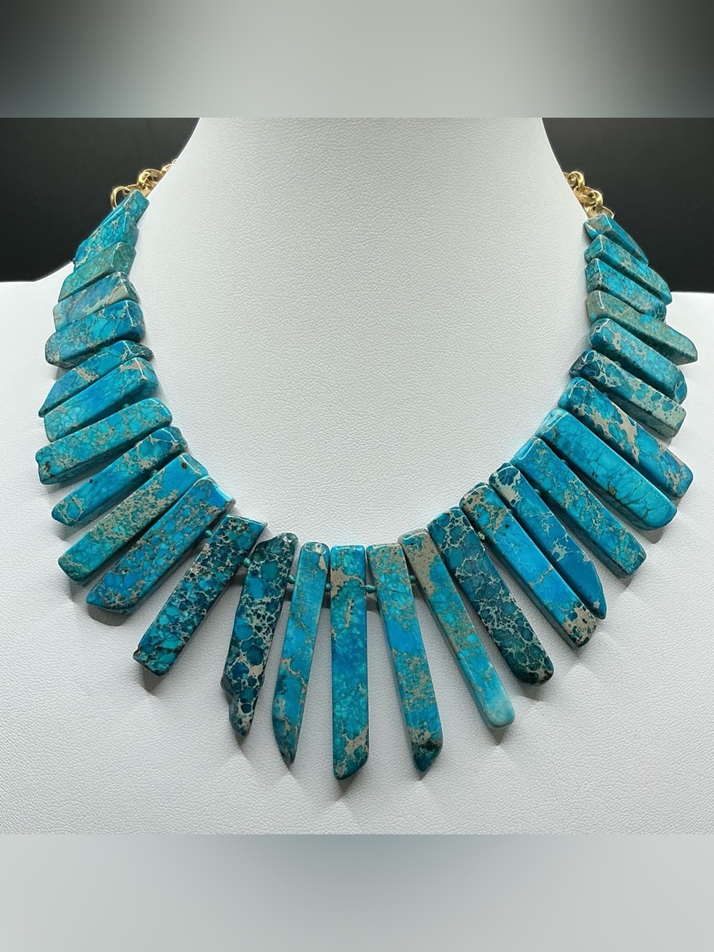 SEA SEDIMENT JASPER OR AQUA TERRA TURQUOISE COLOR SPIKE BOHO STATEMENT NECKLACE